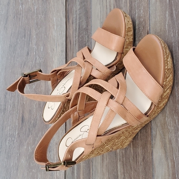 Jessica Simpson Julita strappy leather high wedge sandals shoes - Picture 2 of 11